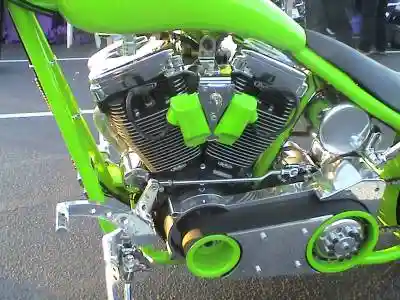 the two-cylinder V engine of a Harley-like custom motorcycle