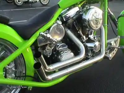 the exhaust pipes of a custom motorcycle