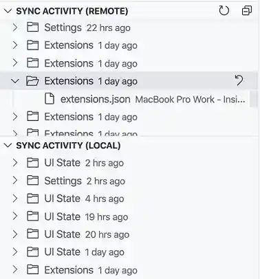 Settings Sync backup views