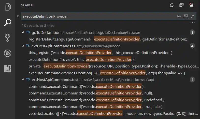 A simple text search across files