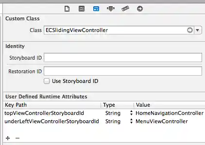 Sliding View Controller Identity Inspector