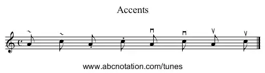 staff notation for Accents example