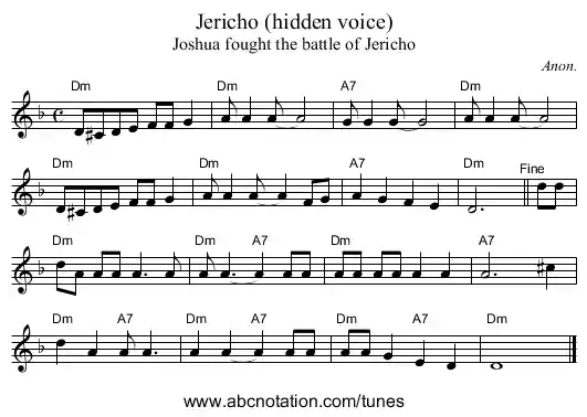 staff notation for Jericho (hidden voice) example