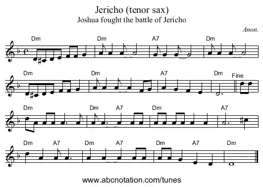 staff notation for Jericho (tenor sax) example
