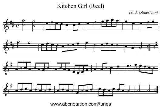 staff notation for Kitchen Girl (Reel) example