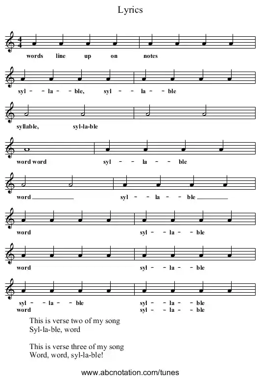 staff notation for Lyrics example