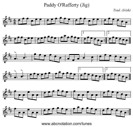 staff notation for Paddy O'Rafferty (Jig) example