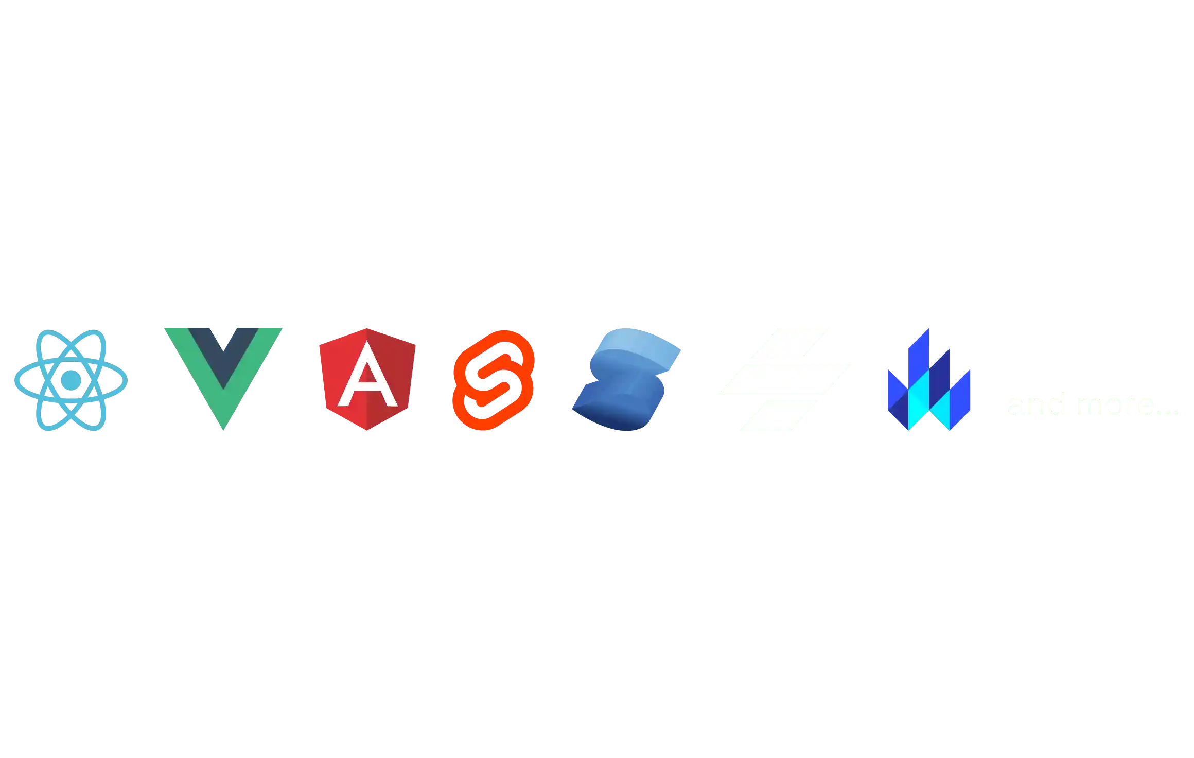 Logos of React, Vue.js, Angular, Svelte, Solid, Stencil and Lit