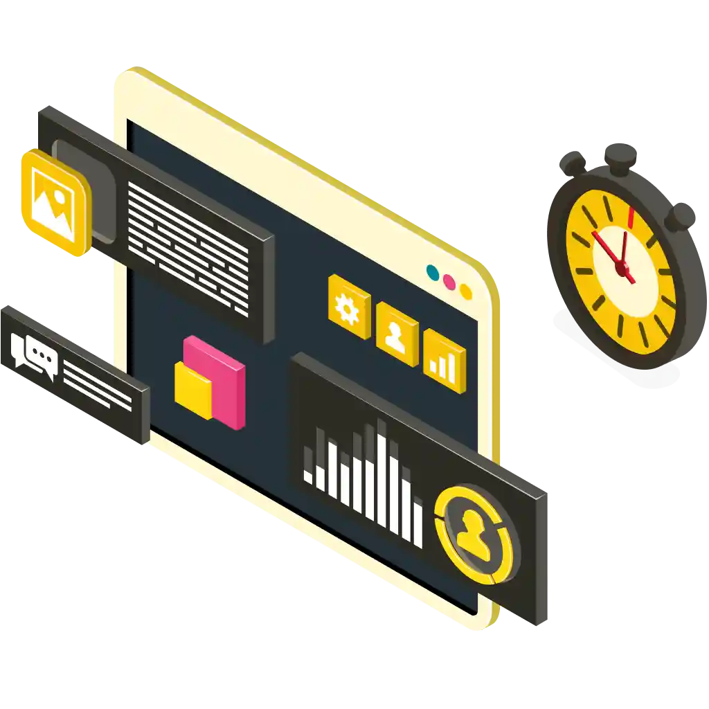 A screen showing diagrams and components, next to a chronometer.
