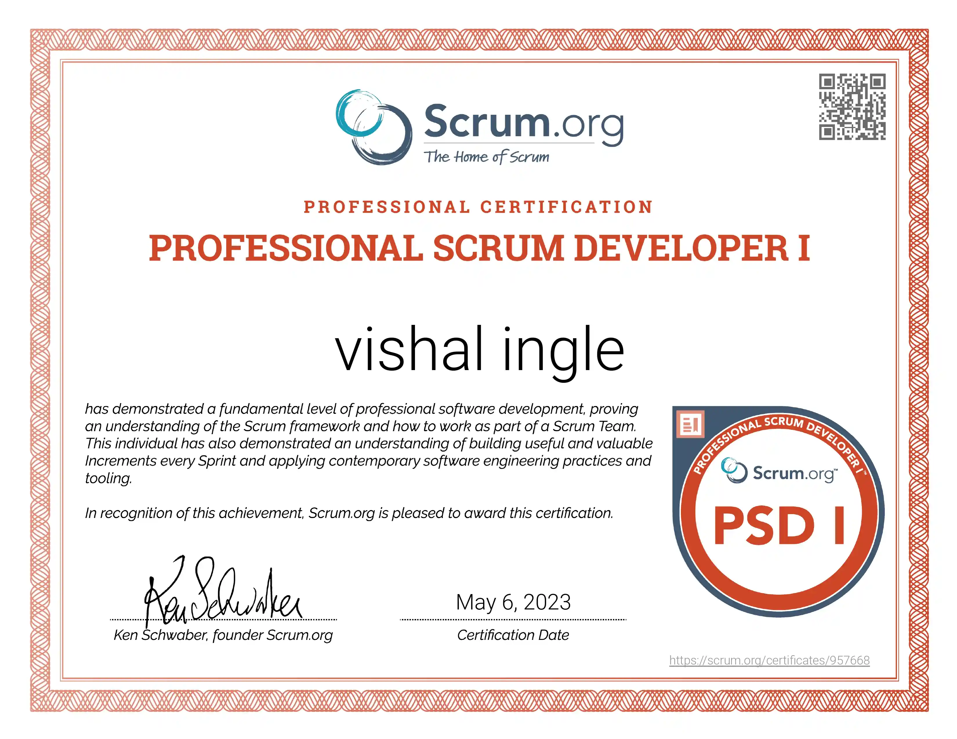 Professional Scrum Developer I