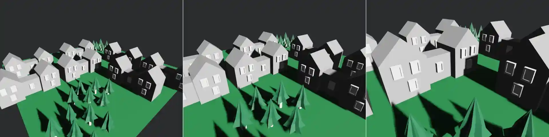 Side-by-side comparison of a camera positioned nearer to vs. further away from a 3D scene