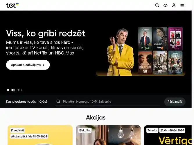 The website screenshot for https://www.tet.lv