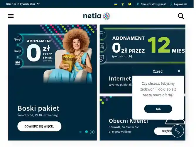 The website screenshot for https://www.netia.pl