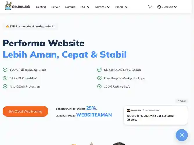 The website screenshot for https://www.dewaweb.com