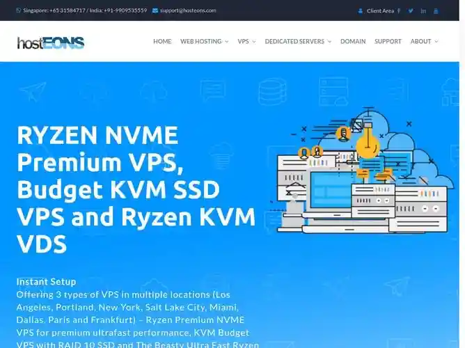 The website screenshot for https://hosteons.com