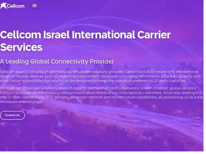 The website screenshot for https://internationalcarrierservices.cellcom.co.il/