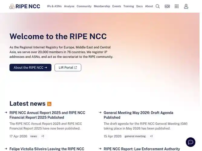 The website screenshot for http://www.ripe.net