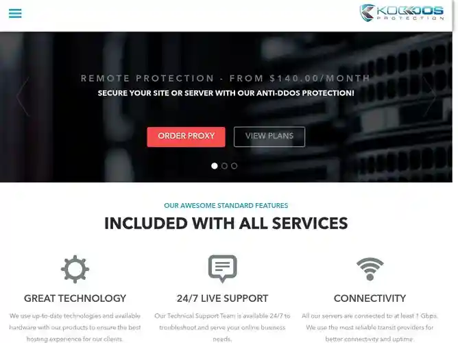 The website screenshot for https://koddos.net