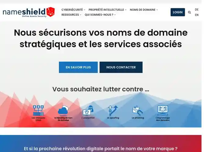 The website screenshot for https://www.nameshield.com
