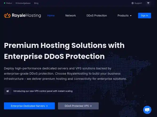 The website screenshot for https://royalehosting.net