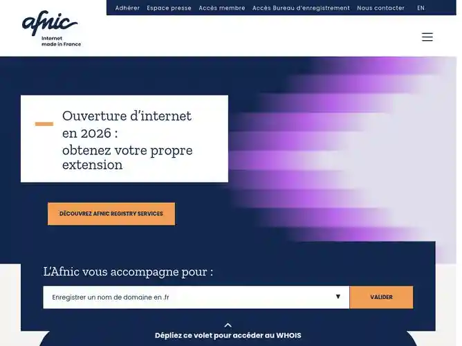 The website screenshot for http://www.afnic.fr/
