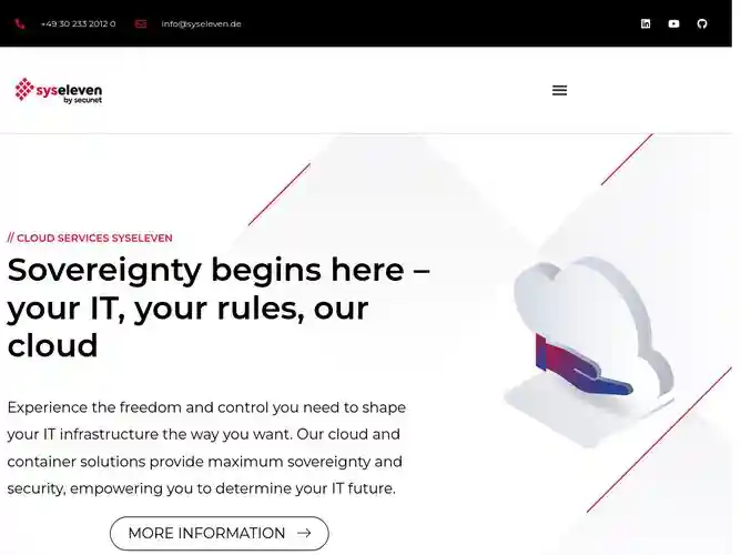 The website screenshot for https://www.syseleven.de/