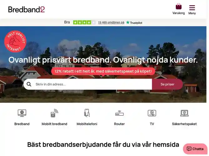 The website screenshot for https://www.bredband2.com