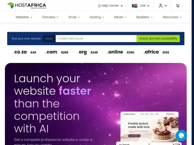 The website screenshot for https://hostafrica.co.za