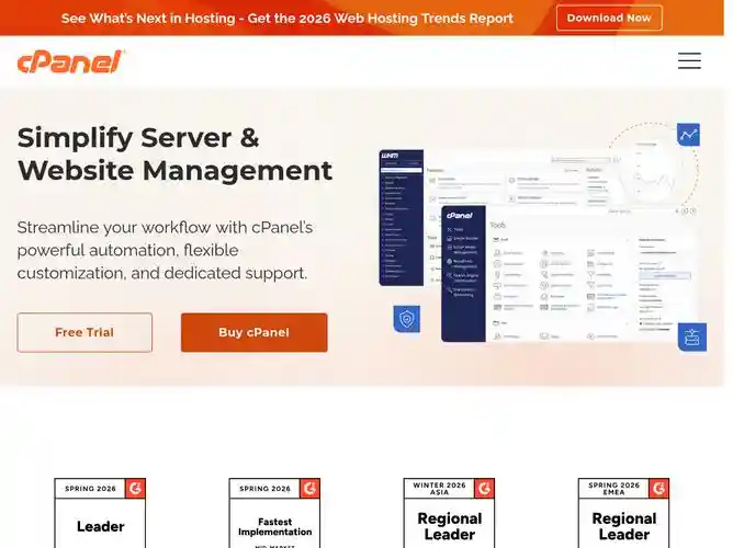 The website screenshot for https://www.cpanel.net