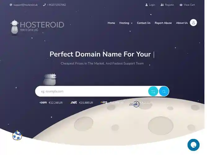 The website screenshot for https://www.hosteroid.uk/