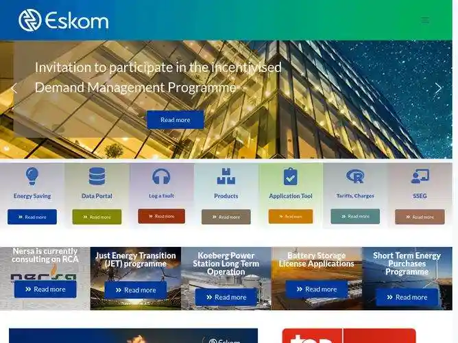 The website screenshot for https://www.eskom.co.za