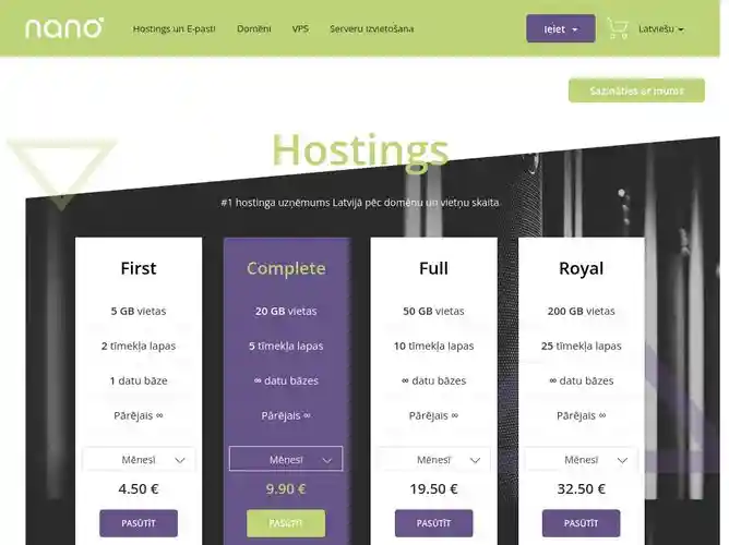 The website screenshot for https://www.nano.lv