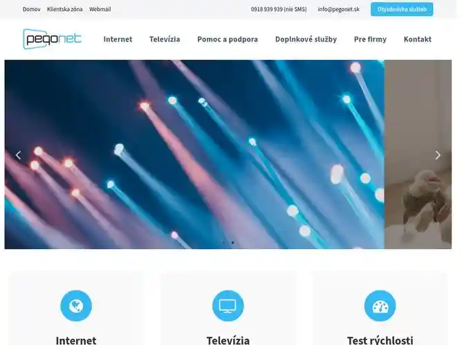 The website screenshot for https://www.pegonet.sk