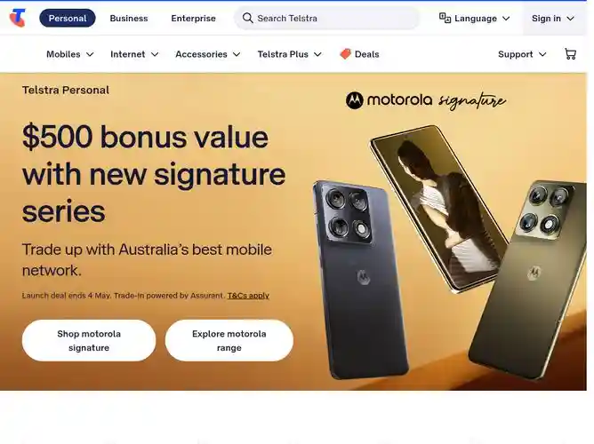 The website screenshot for https://www.telstra.com.au/