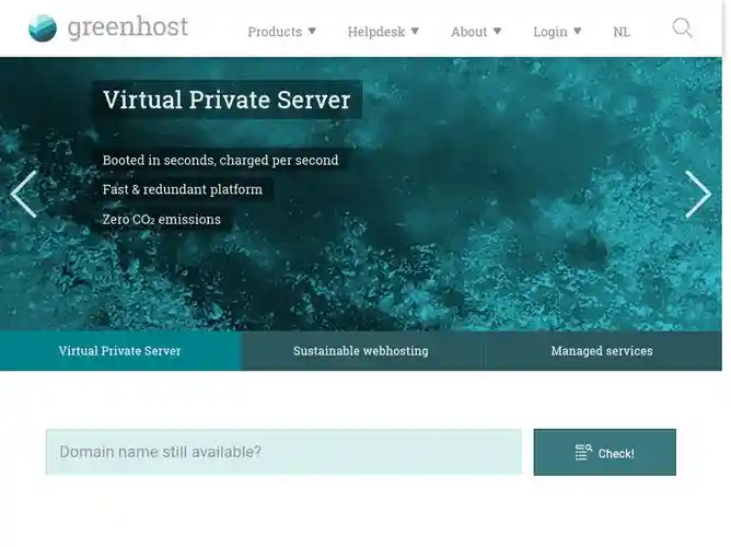 The website screenshot for https://greenhost.net