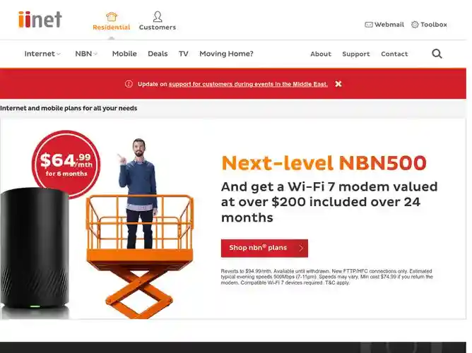 The website screenshot for http://www.iinet.net.au