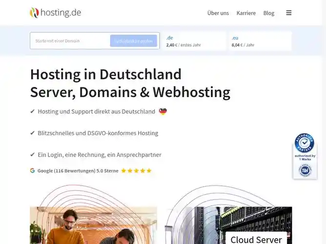 The website screenshot for https://www.hosting.de/