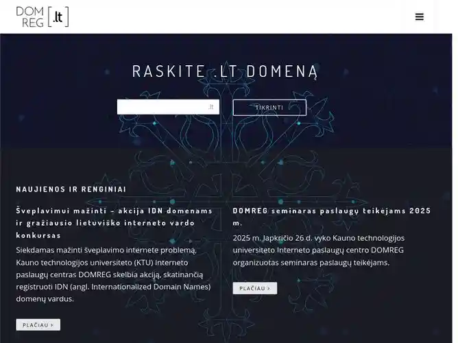 The website screenshot for https://www.domreg.lt