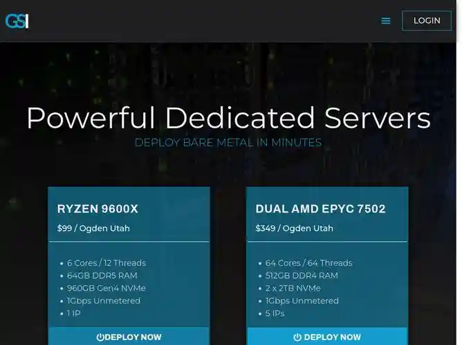 The website screenshot for http://GorillaServers.com