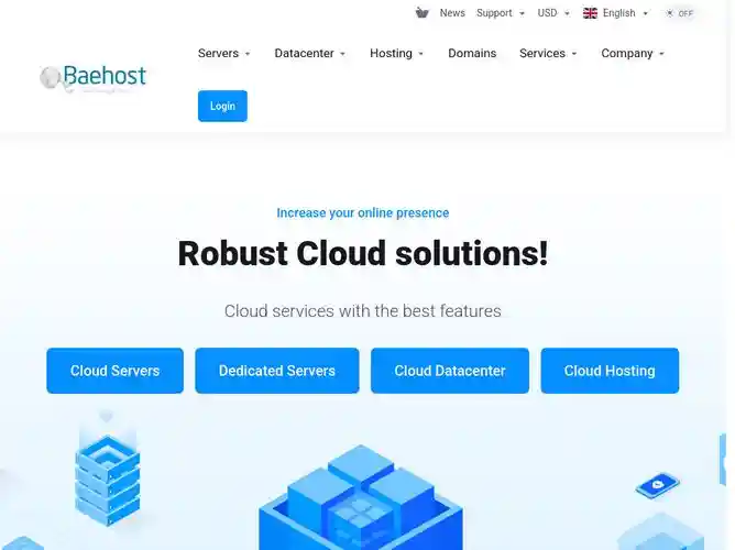 The website screenshot for https://baehost.com