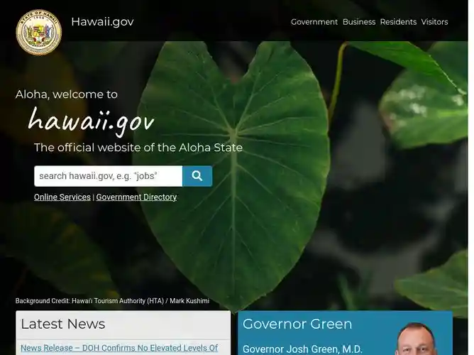 The website screenshot for http://hawaii.gov