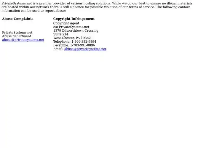 The website screenshot for http://privatesystems.net