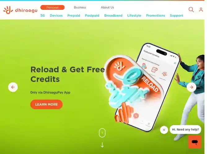 The website screenshot for https://www.dhiraagu.com.mv
