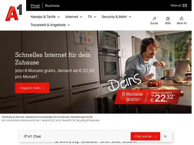 The website screenshot for https://www.a1.net/