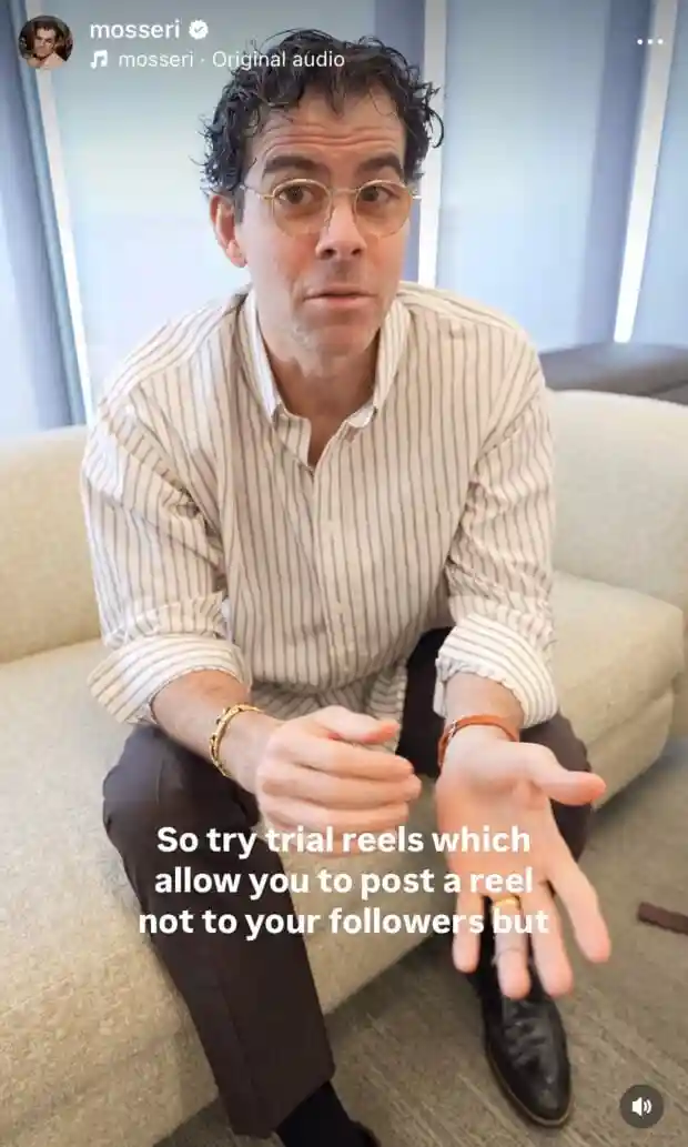 Instagram Reel from Adam Mosseri, Head of Instagram, explaining Trial Reels