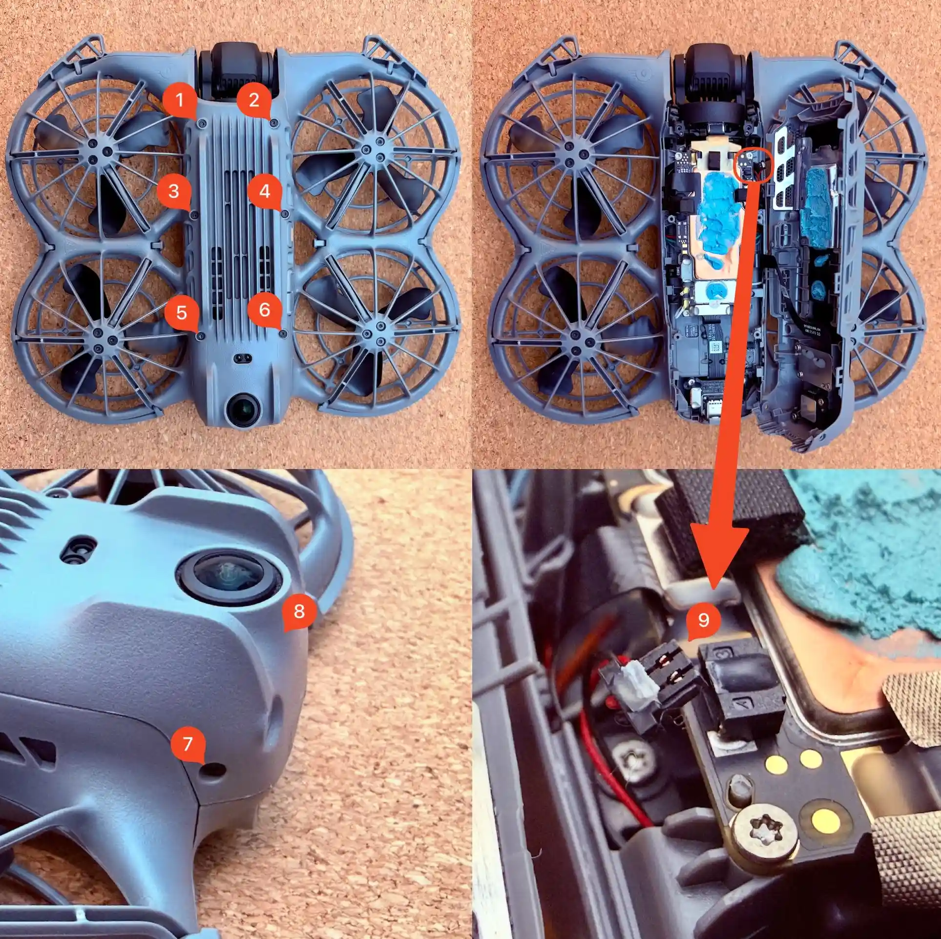 DJI Neo 2 main board with the speaker connector highlighted