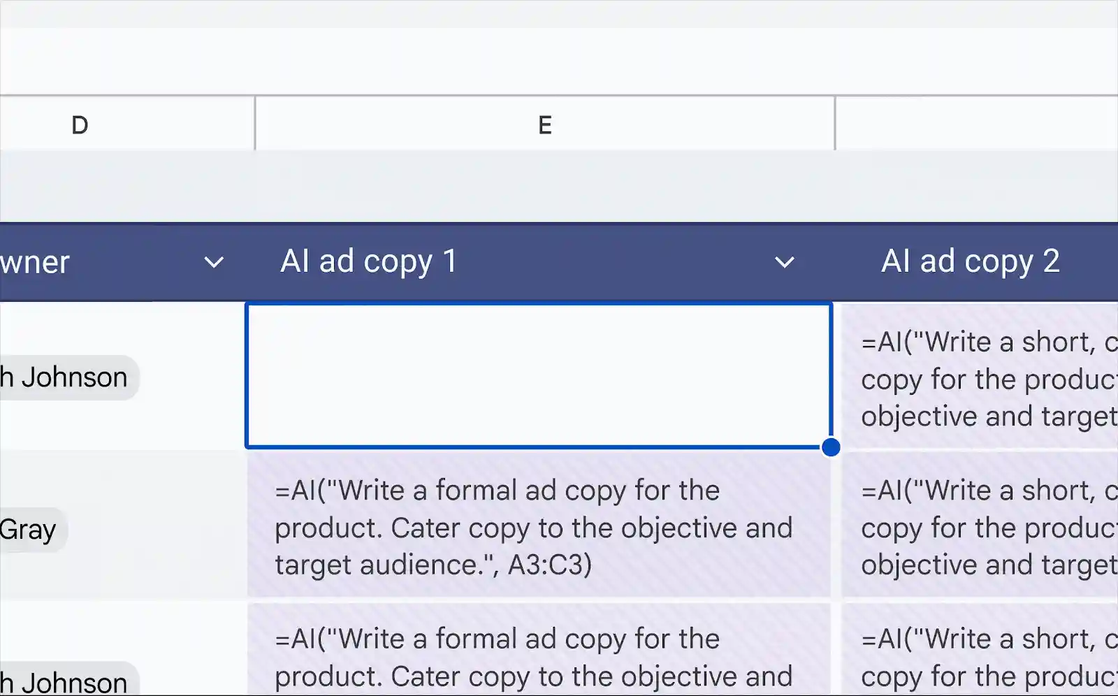 ai functions in sheets