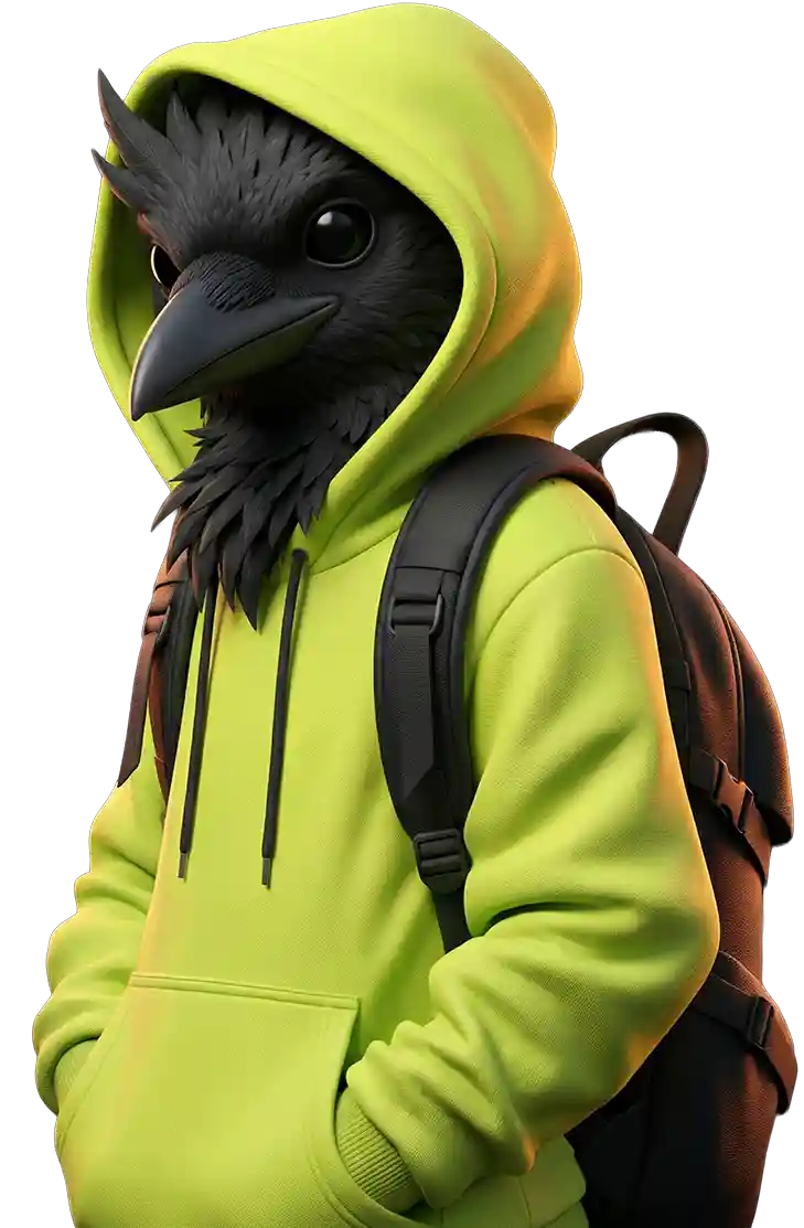 Bold Crow in yellow hoodie