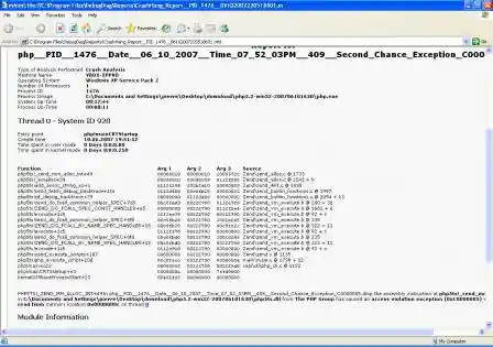 Debug report backtrace screenshot