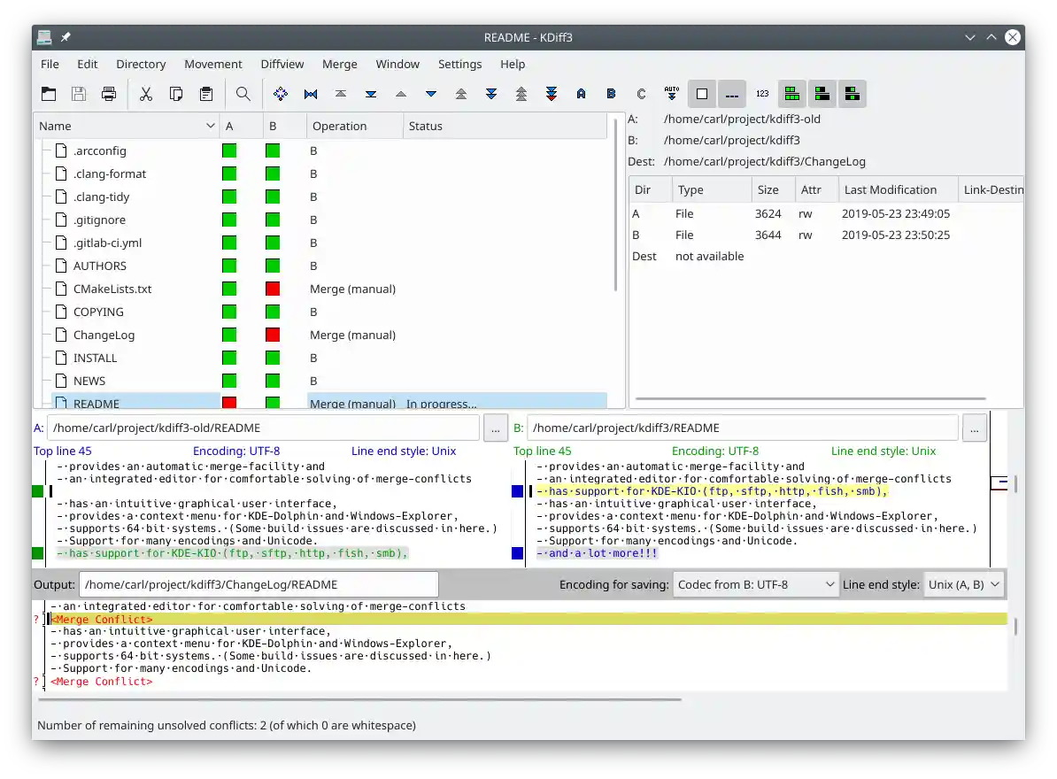 Screenshot of KDiff3
